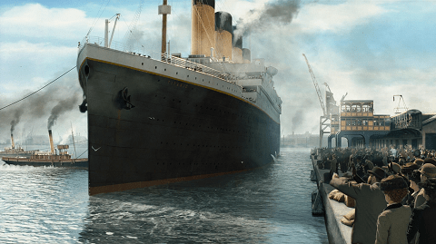 Titanic leaving on its maiden, and final, voyage.