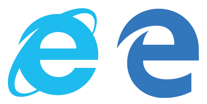 Old versus new; the Internet Explorer and Edge logos.