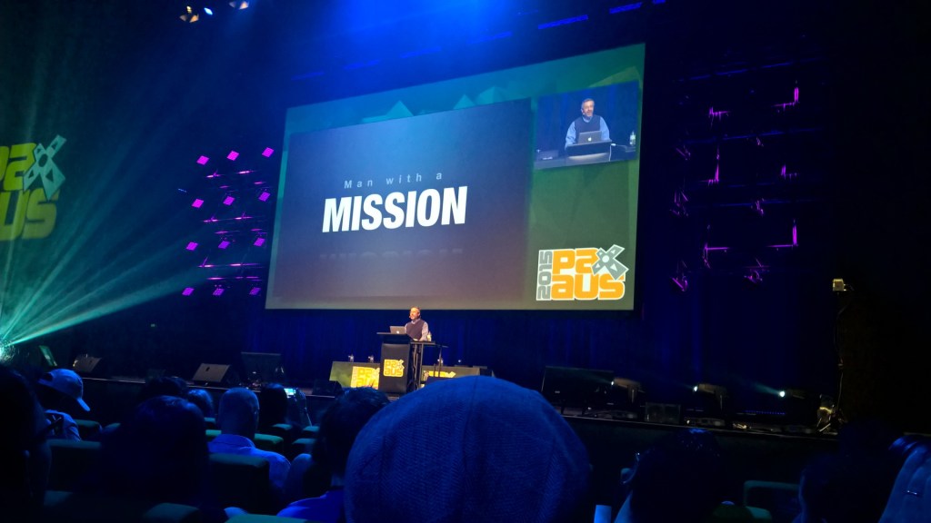 Warren Spector on stage - he had a mission...