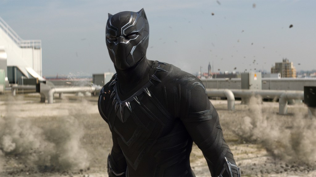 Black Panther (Chadwick Boseman) certainly holds his own against the established characters in the film.