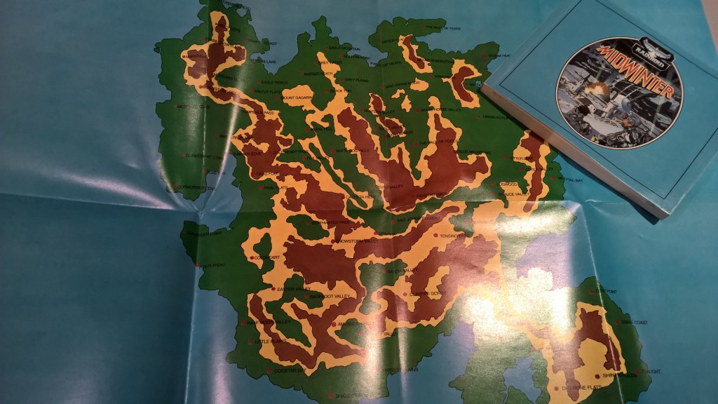 Midwinter came with a chunky manual and a huge map of the island to help you on your way to victory.