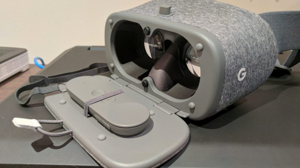 The headset has a handy storage space for the controller when neither is in use.